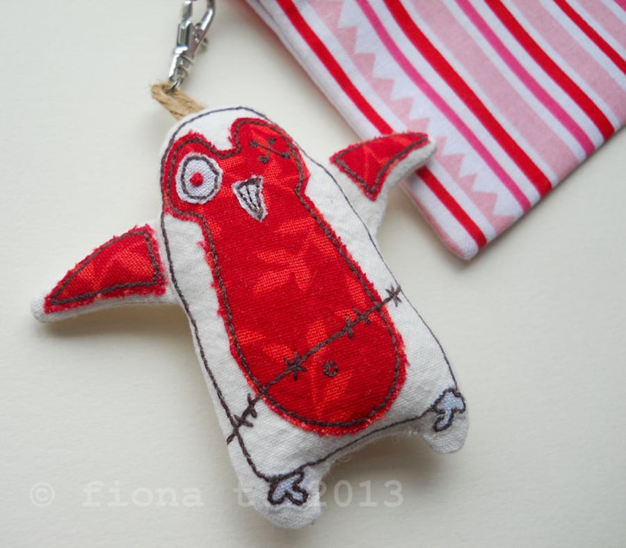 embroidered zombie penguin - red