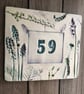 Door number or house name sign ceramic botanical nature flowers leaves impressed - Image 1