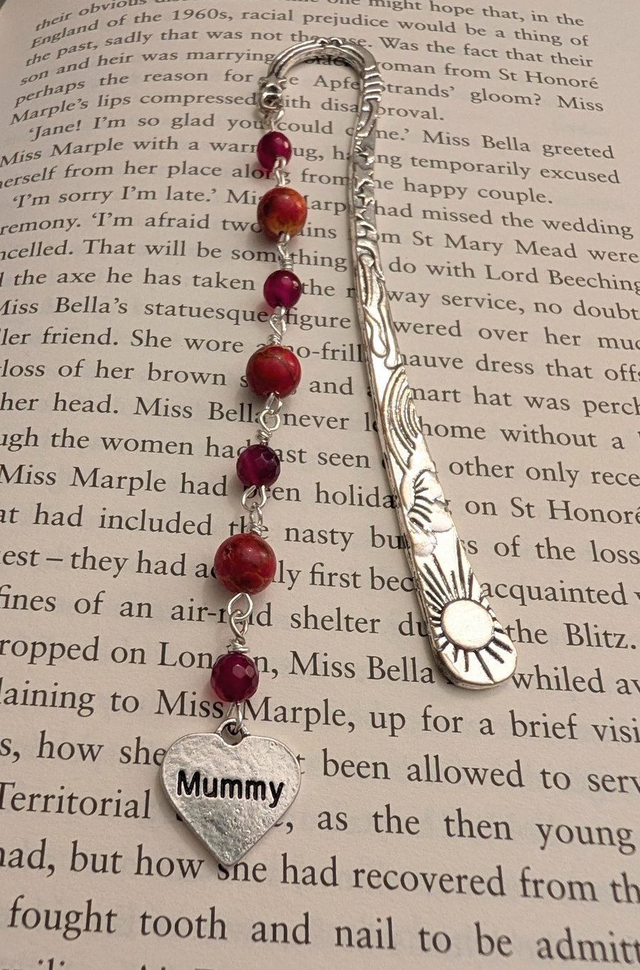 Gemstone beaded bookmark with Mummy charm