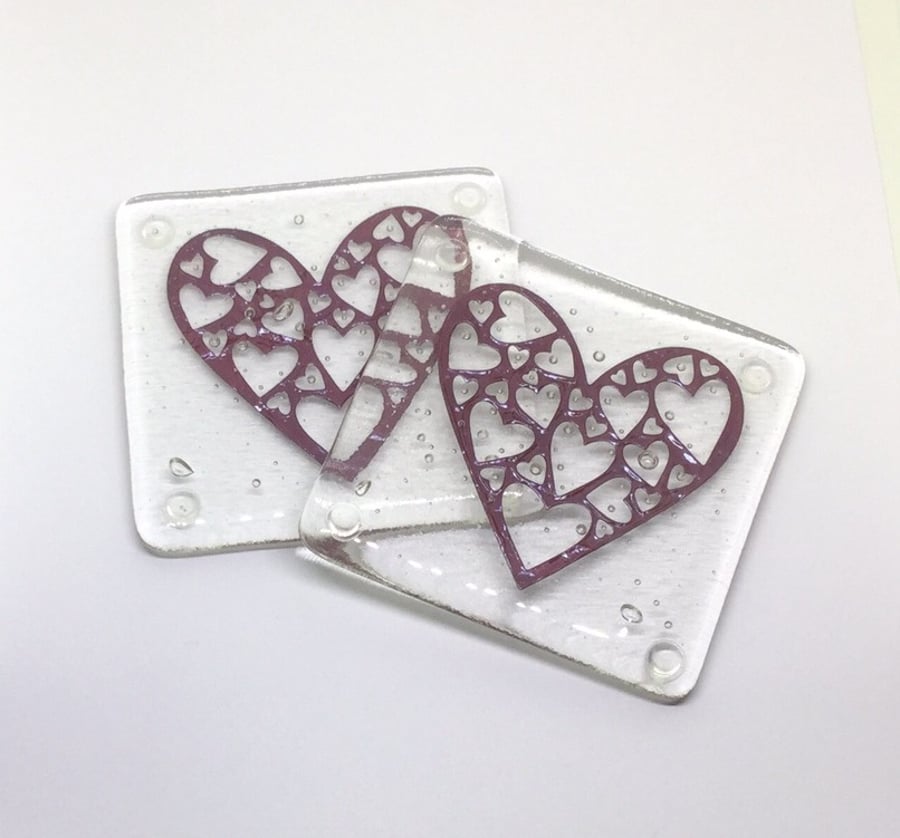 Fused Glass Heart Coasters (pair)