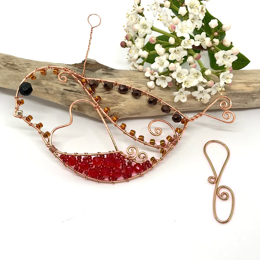 Copper Robin Hanging Decoration with a Heart