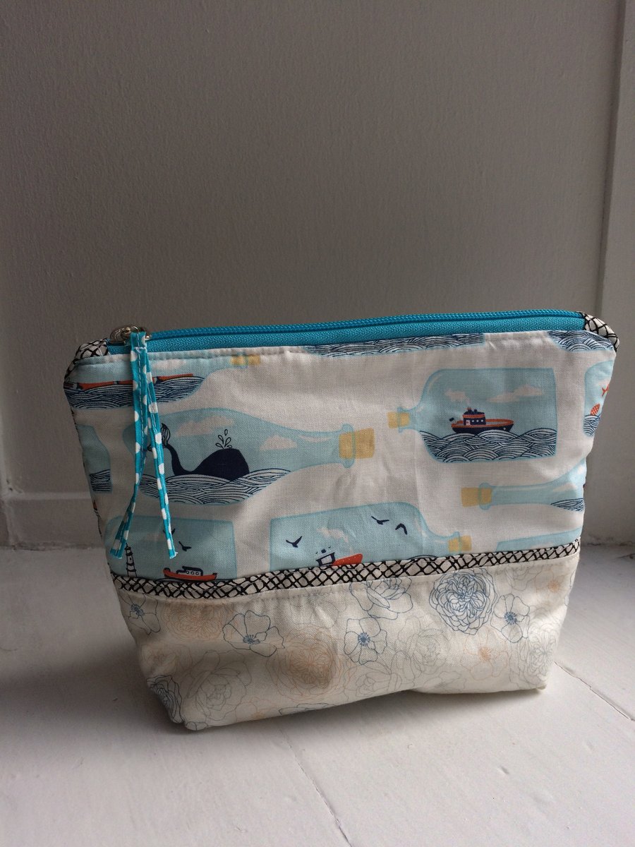 Handmade pure cotton nautical theme toiletries bag