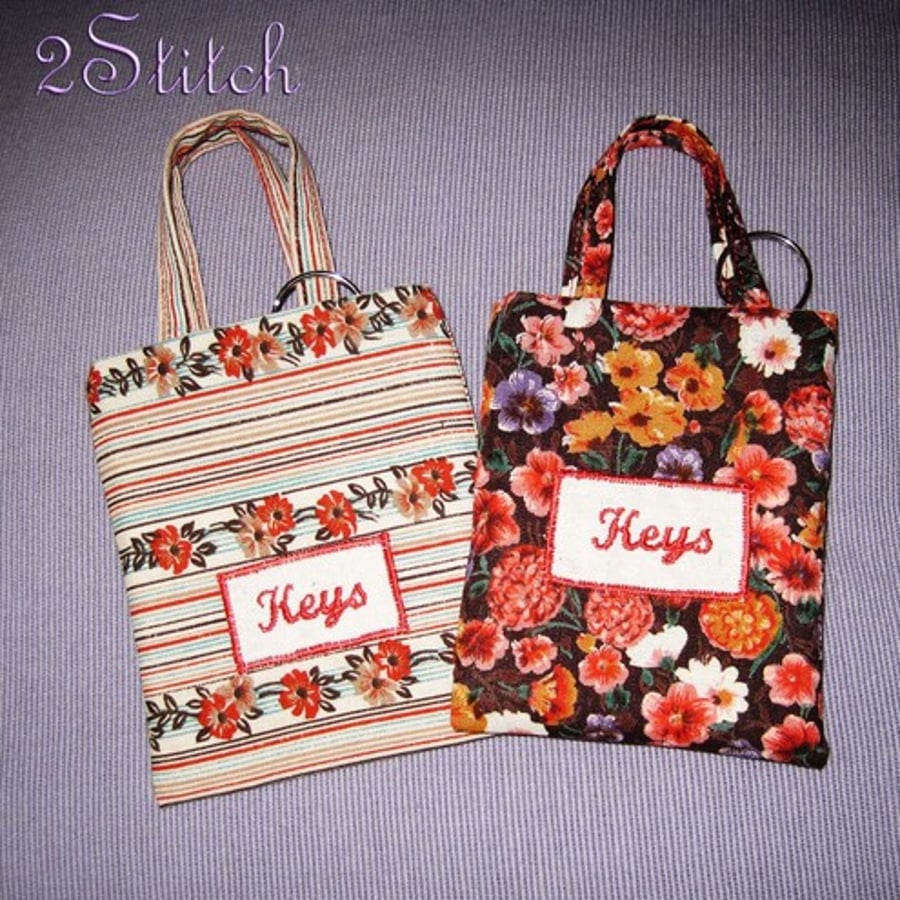 Mini Tote bag Key Ring / Holder / Case    