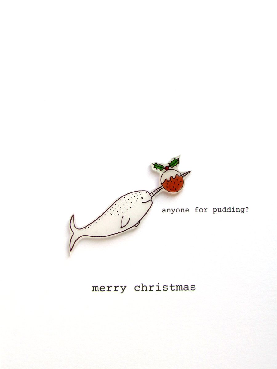 christmas card - narwhal and christmas pudding