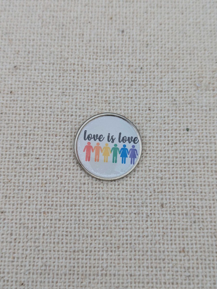 Love is Love badge - Rainbow Pride Colours Pin - Large Resin Topped Pin Badge