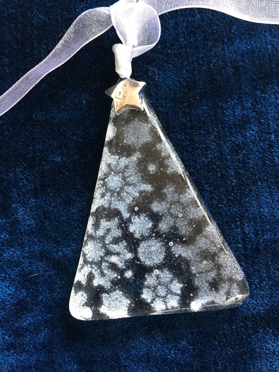 White fused glass snowflake Christmas tree decoration