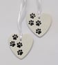 Paw print embossed clay heart hanging decoration, gift for a cat or dog lover  - Image 1