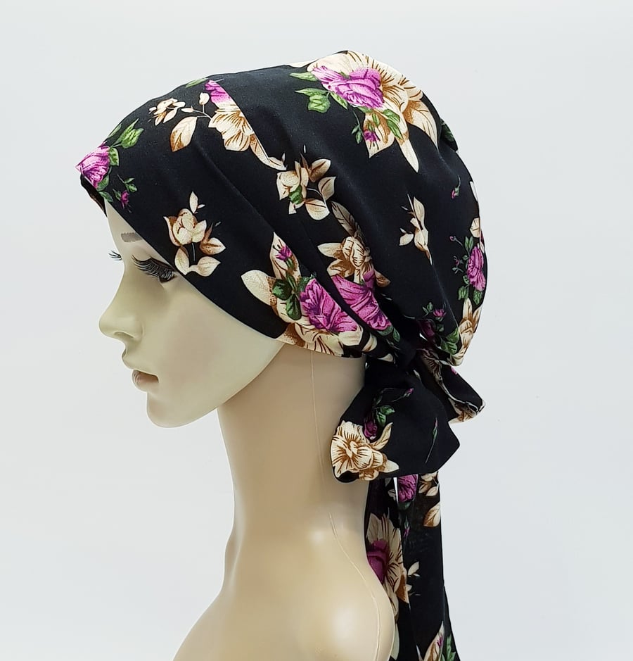 Chemo head wear, alopecia hair loss head scarf, bonnet with ties, bandanna