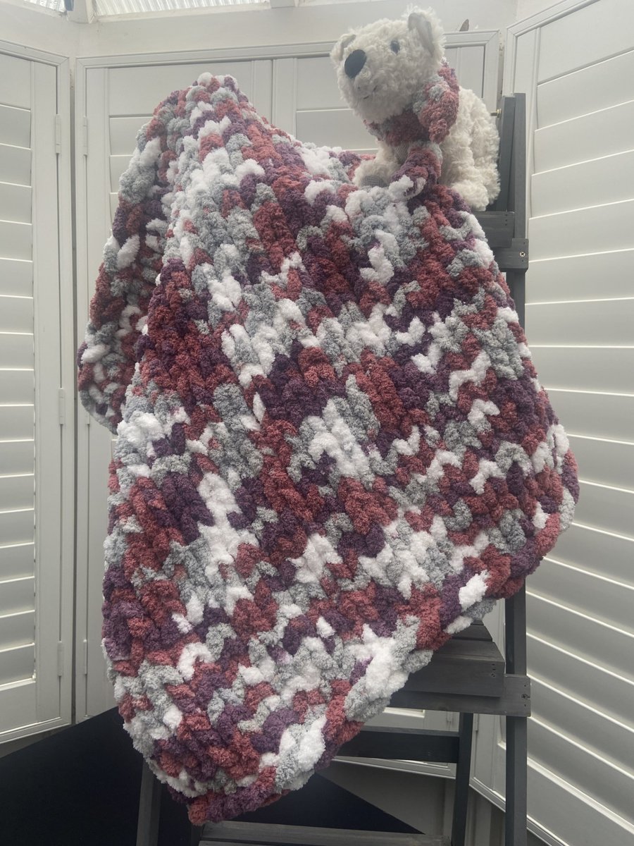 Hand Knitted Baby Blanket (Colour: Berry Fizzer)