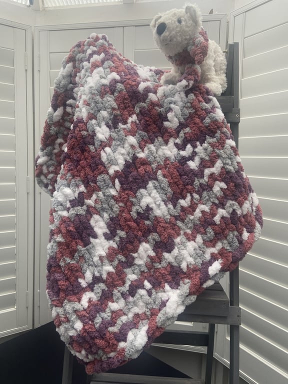 Hand Knitted Baby Blanket (Colour: Berry Fizzer)