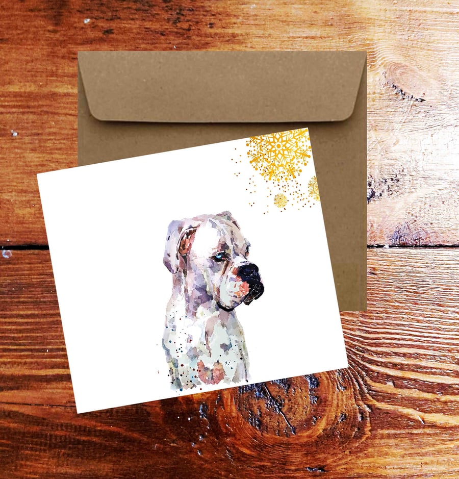 White German Boxer Square Christmas Card(s) Single Pack of 6.German Boxer cards,
