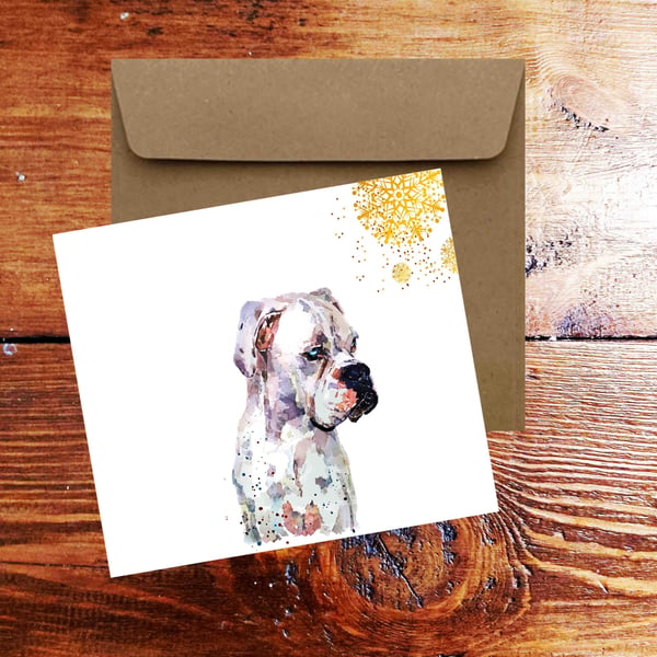 White German Boxer Square Christmas Card(s) Single Pack of 6.German Boxer cards,