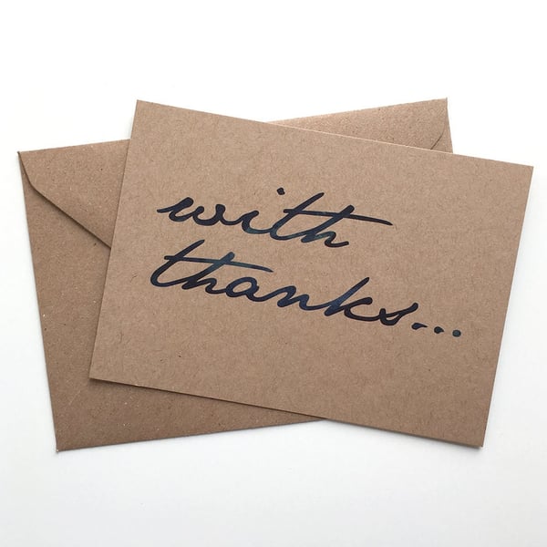 With Thanks - Set Of 12 Inky Script Postcard Note Cards