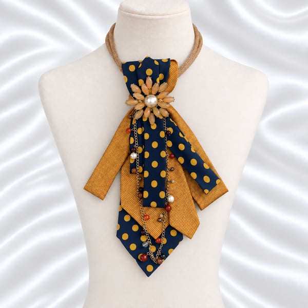 Golden Polka – Upcycled Necktie Statement Necklace