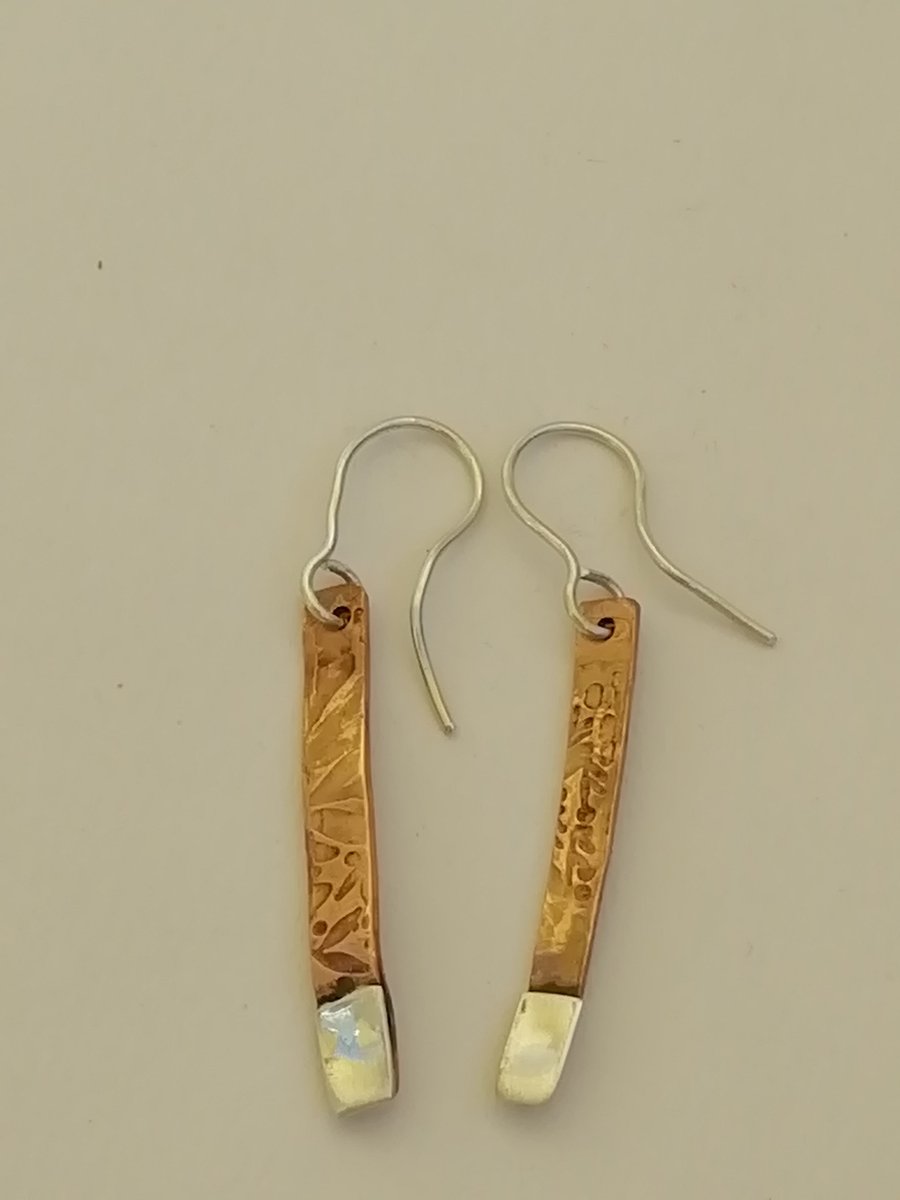 Sterling Silver Twisted Wire Hoop and Copper Rod Earrings