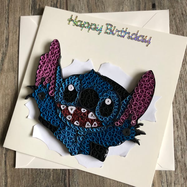 Handmade quilled Stitch  birthday card