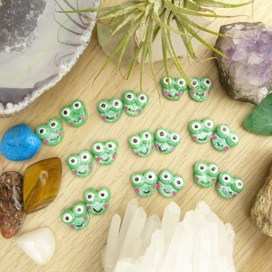 Cute Green Frog Stud Earrings, Green Polymer Clay Earrings With Stainless Posts