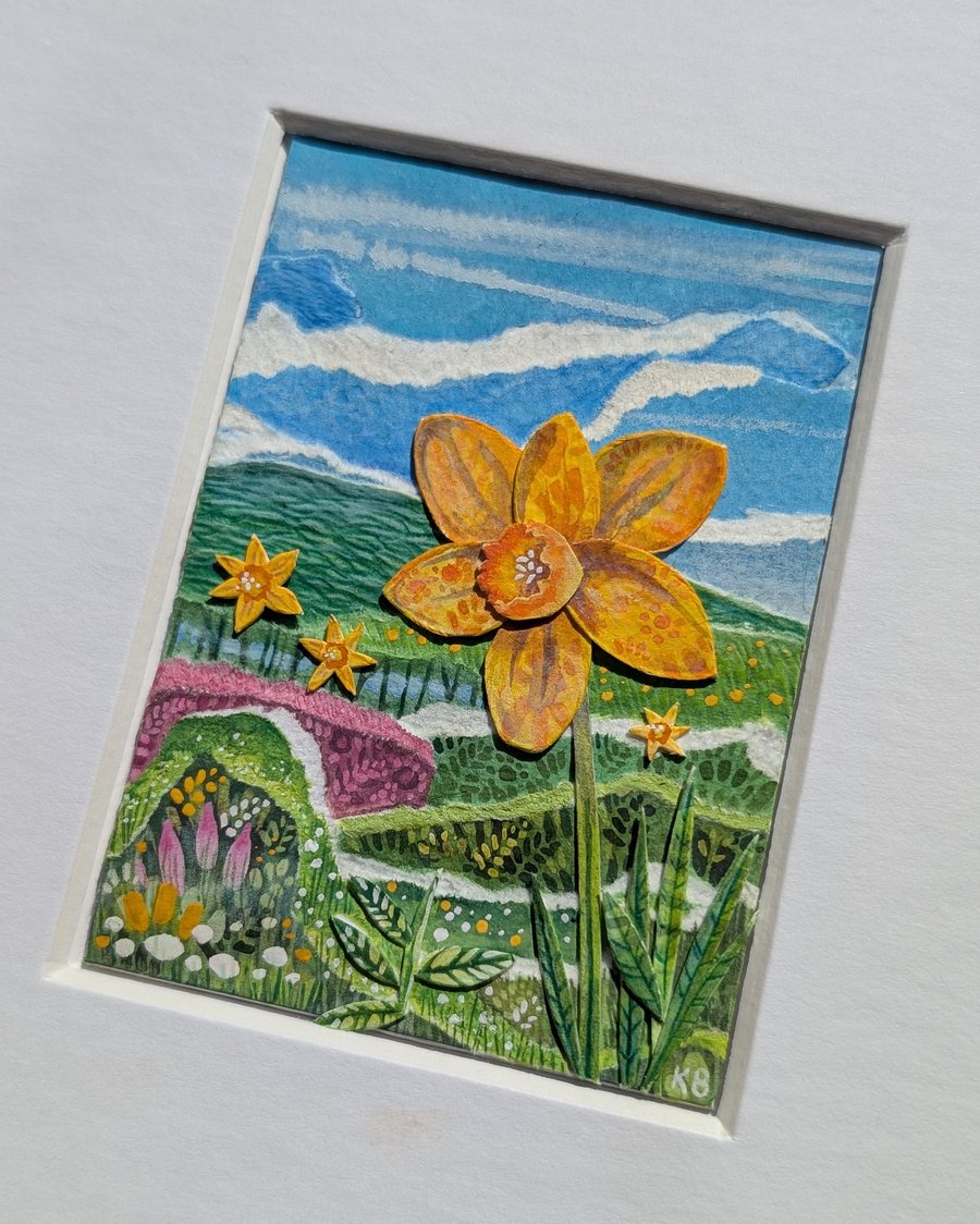 Golden Daffodils - Original miniature collage. A5 Mounted
