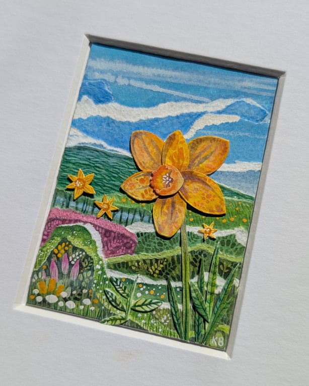 Golden Daffodils - Original miniature collage. A5 Mounted