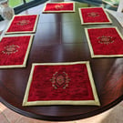 Luxurious Set of 6 fabric place mats in red and gold