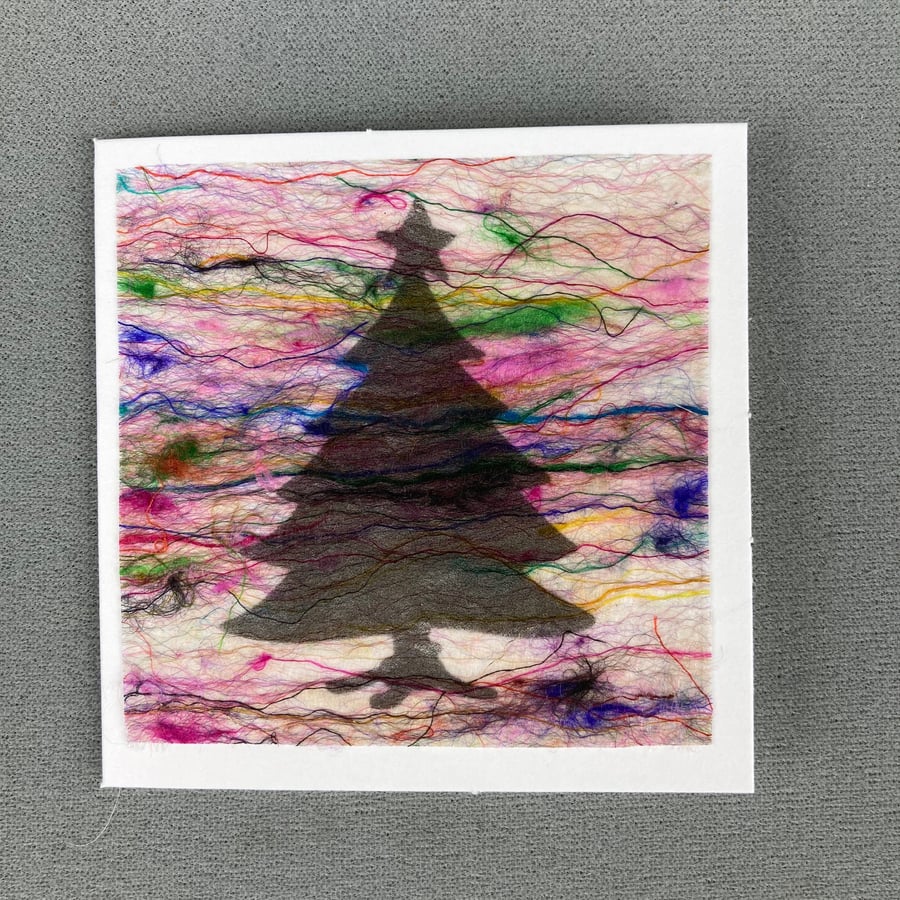 Christmas Card, Christmas tree printed on handmade silk paper