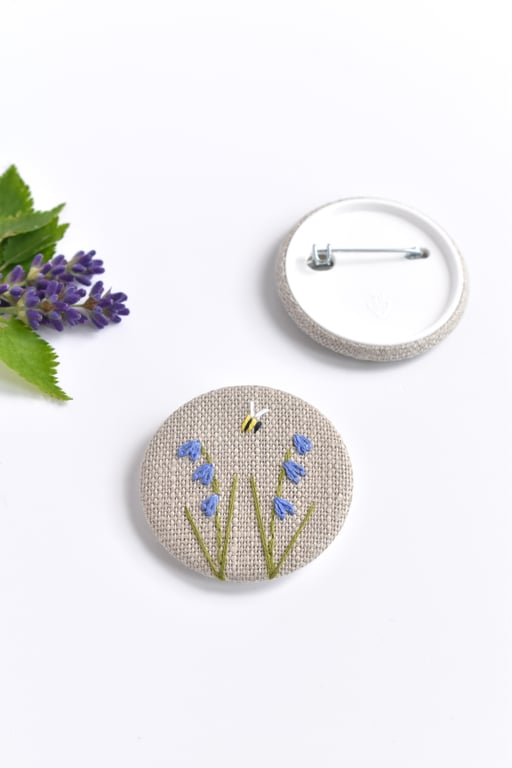 Bluebell brooch, bluebell pin badge, embroidered bluebell brooch, bluebell pin