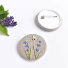 Bluebell brooch, bluebell pin badge, embroidered bluebell brooch, bluebell pin