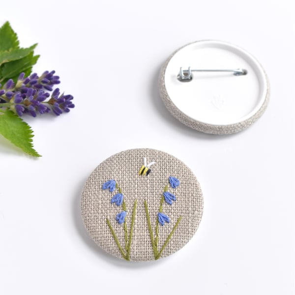 Bluebell brooch, bluebell pin badge, embroidered bluebell brooch, bluebell pin