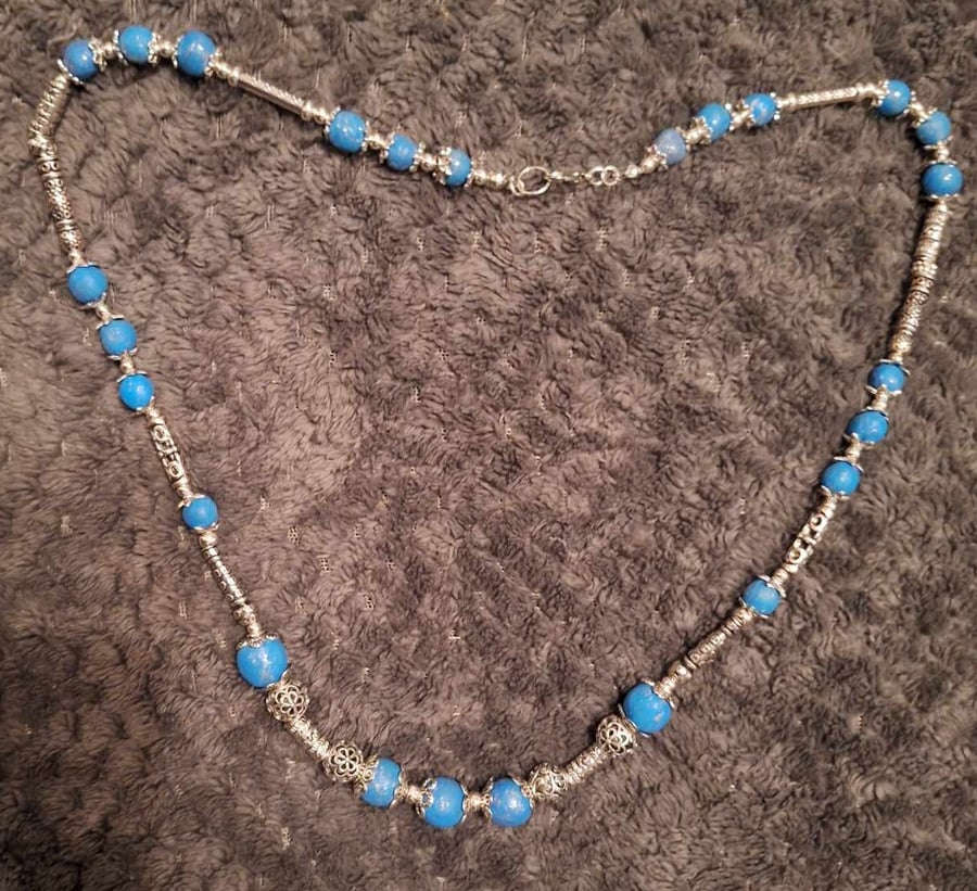 Thai inspired turquoise clay necklace 