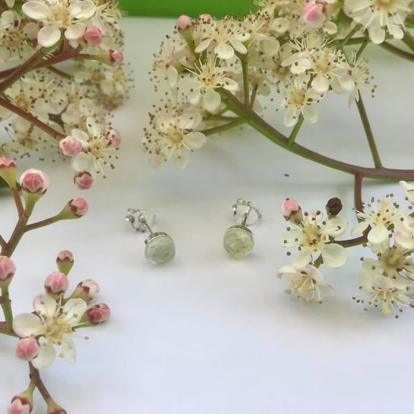 Dainty Prehnite sterling silver stud earrings 