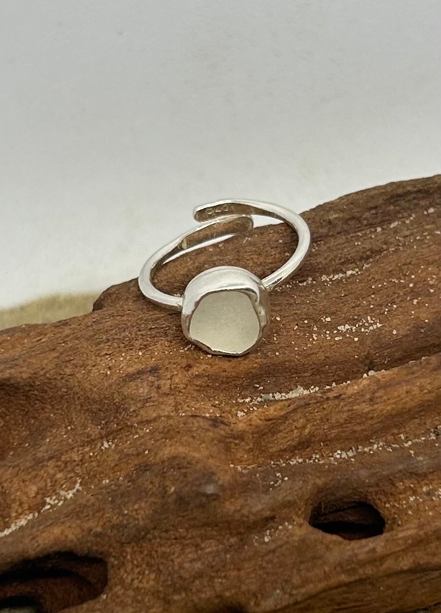 Beautiful sterling silver and sea glass ring, adjustable size
