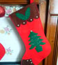  Christmas Stocking Lined with applique Holly and Trees - Image 2