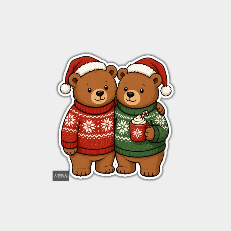 Funny Christmas Sticker Vinyl Xmas Decal For Adults - Cute Bear Friends 