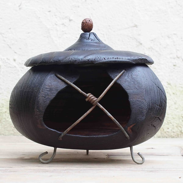 Rustic wabi sabi reclaimed wood unusual decorative bowl
