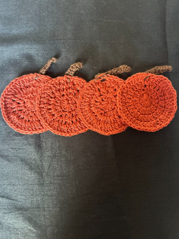 Crochet Orange Pumpkin Coasters 