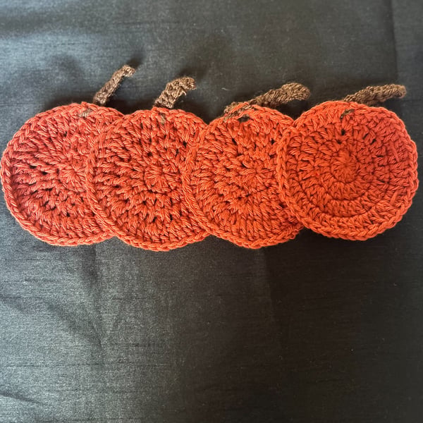 Crochet Orange Pumpkin Coasters 