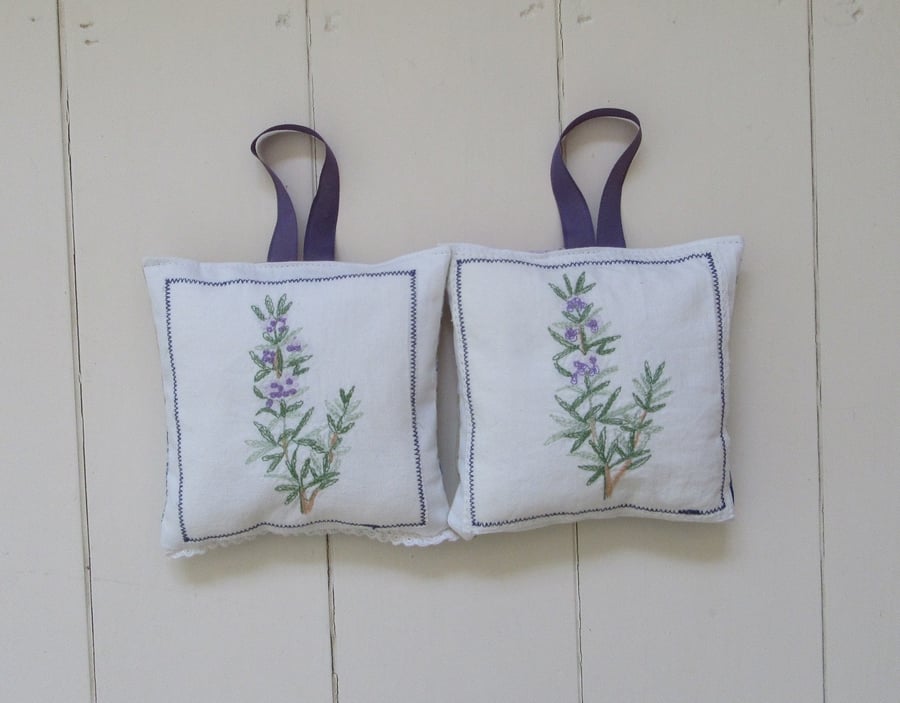 Handmade embroidered lavender bags - lavender