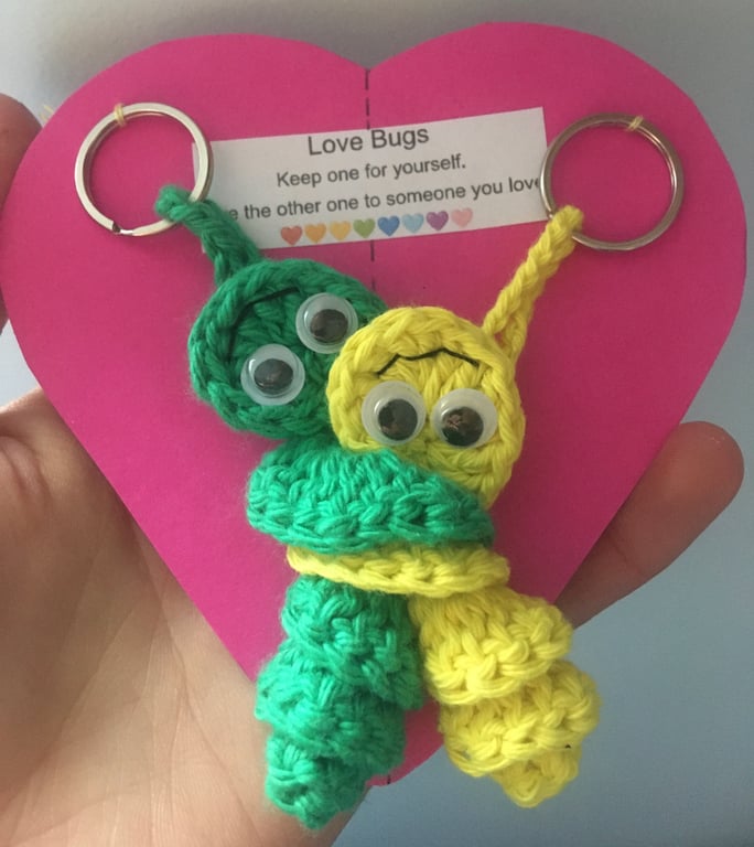 Crochet Love Bug Keyring - Yellow And Green - Valentines Gift