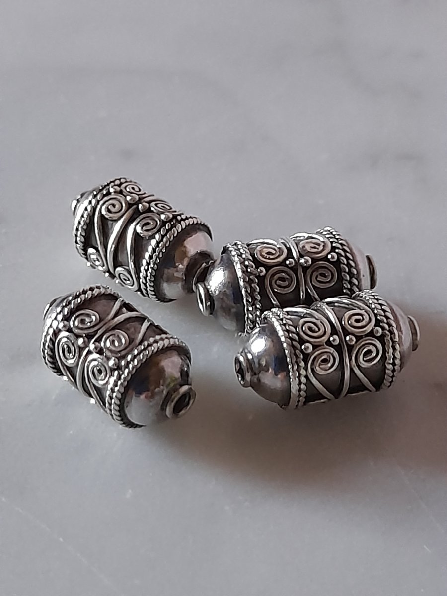 Bali Sterling silver Beads - Rope and Scroll Designe - Barrel