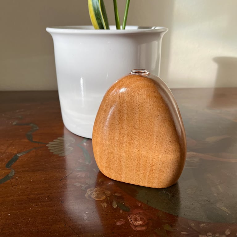 Handcrafted Beech Wood Sculptural Vase with Glass Liner