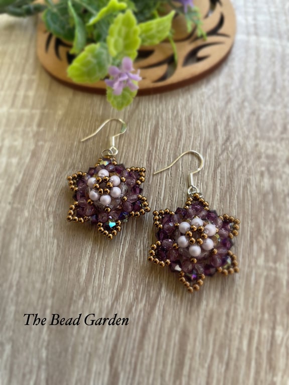 Big purple flower earrings 