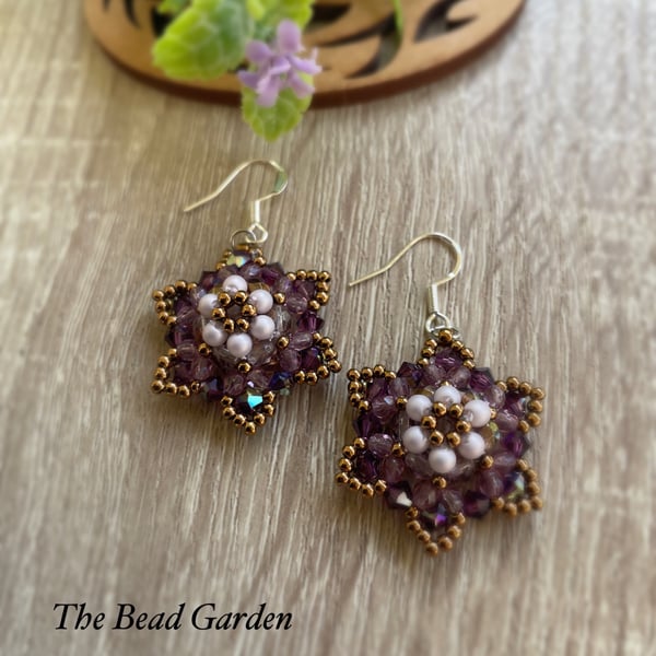 Big purple flower earrings 