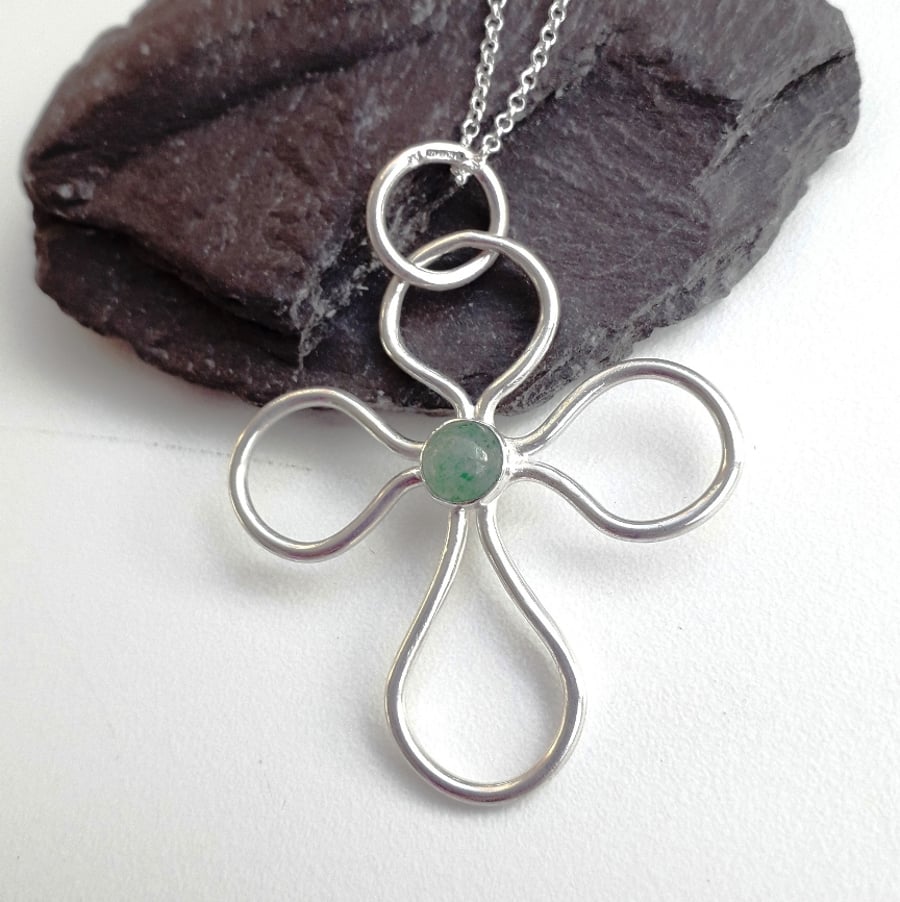 Green Aventurine Outline Cross Necklace Folksy