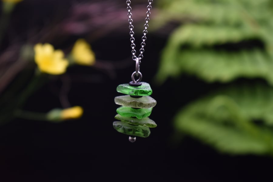 Highland Sea Glass and Sterling Silver Stacked Necklace