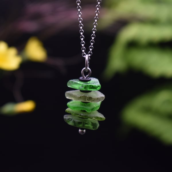 Highland Sea Glass and Sterling Silver Stacked Necklace