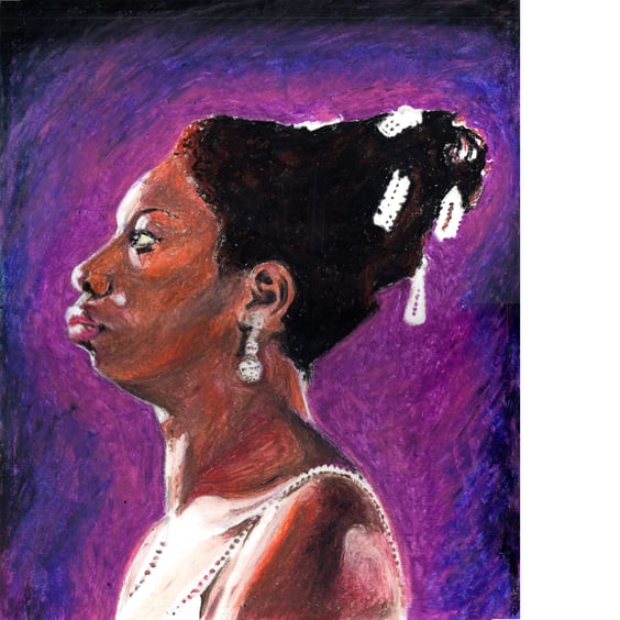 Portrait of Nina Simone. Original oil pastel, signed by the artist