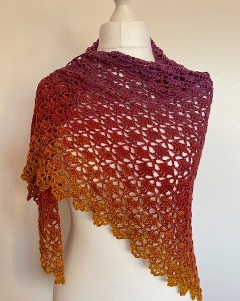 Ladies Burgundy and Ochre Crochet Shawl, Festival Shawl, Boho, Birthday Gift