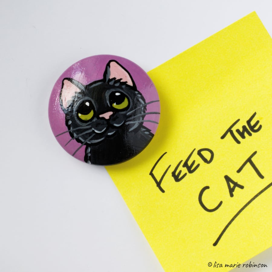 Black Cat Hand Painted Wooden Fridge Magnet