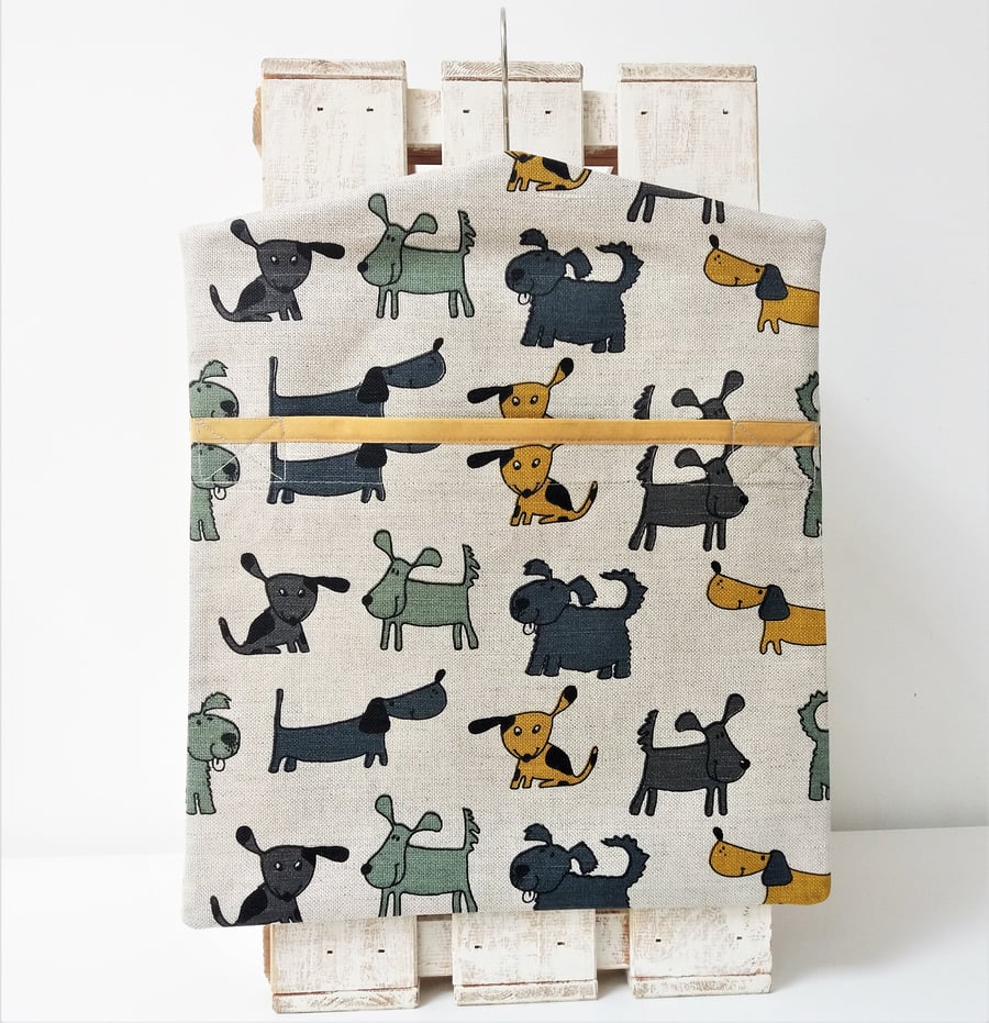Handmade Linen Cotton Happy Doggies Peg Bag Size 35cm x 30cm 14" x 12"