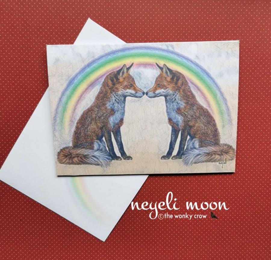 Two Spirit fox Rainbow card Pagan handfasting Wedding  artwork by neyeli 